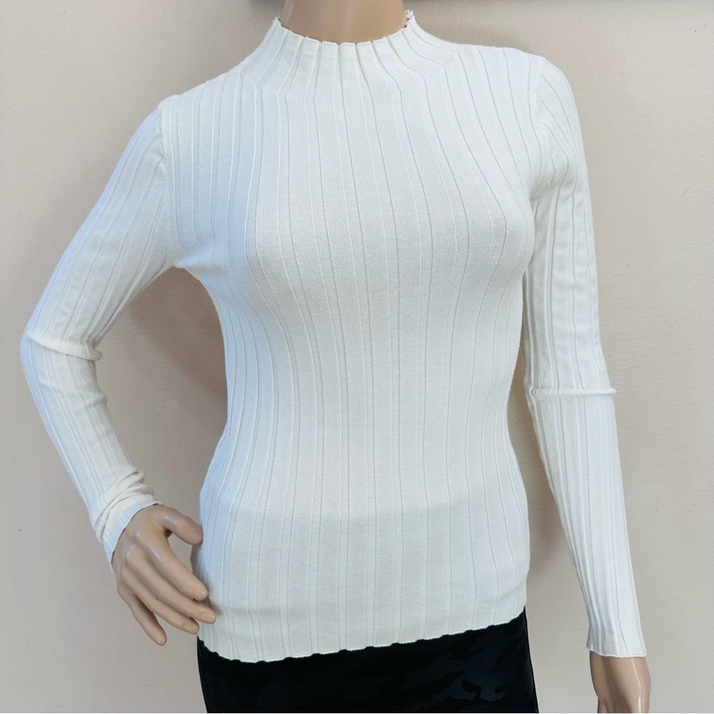 LOFT White Ribbed Long Sleeve Top